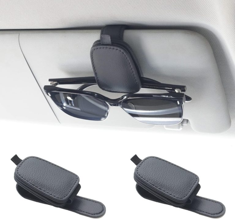 Yuoyar 2 Packs Sunglasses Holders for Car Visor – Magnetic Leather Sunglasses Holder and Ticket Card Clip – Car Visor Accessories (Black)