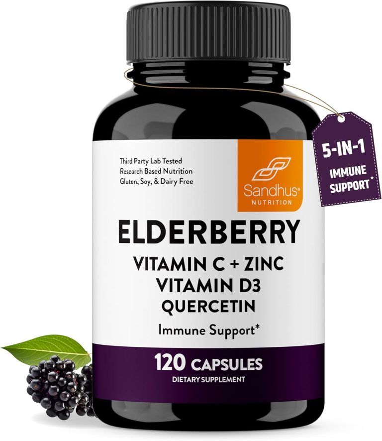 Elderberry Vitamin C and Zinc 120 Capsules | with Quercetin and Vitamin D3 | Immune Support for Adults | Herbal Supplement for Men and Women | 2 Months Supply | Natural Immunity Booster
