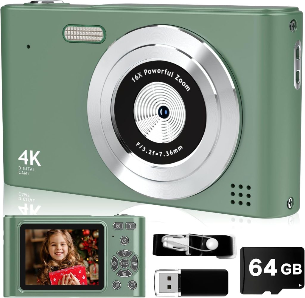 Digital Camera,FHD 1080P Camera with 64GB Card,44MP Digital Point and Shoot Kids Camera with Anti Shake 16X Zoom,Portable Small Camera Gift for Kid Girl Boy Teen (Green) Digital Camera,FHD 1080P Camera with 64GB Card,44MP Digital Point and Shoot Kids Camera with Anti Shake 16X Zoom,Portable Small Camera Gift for Kid Girl Boy Teen (Green)