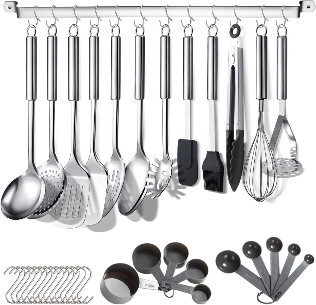 Berglander Kitchen Utensils Set 38 Pieces, Stainless Steel Cooking Utensils Set, Kitchen Gadgets Cookware, Kitchen Tool Set with Utensil Holder Rack And Hooks For Hanging Dishwasher Safe Berglander Kitchen Utensils Set 38 Pieces, Stainless Steel Cooking Utensils Set, Kitchen Gadgets Cookware, Kitchen Tool Set with Utensil Holder Rack And Hooks For Hanging Dishwasher Safe