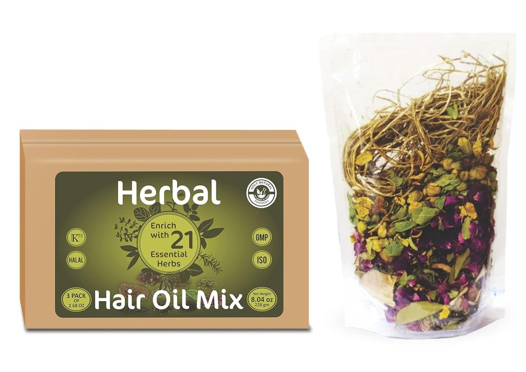 Herbal Hair Oil Mix | 76 g x 3 packs | 21 Essential herbs for hair growth | Make your own hair oil with 21, 100% Natural herbs & Seeds | Product of India Herbal Hair Oil Mix | 76 g x 3 packs | 21 Essential herbs for hair growth | Make your own hair oil with 21, 100% Natural herbs & Seeds | Product of India