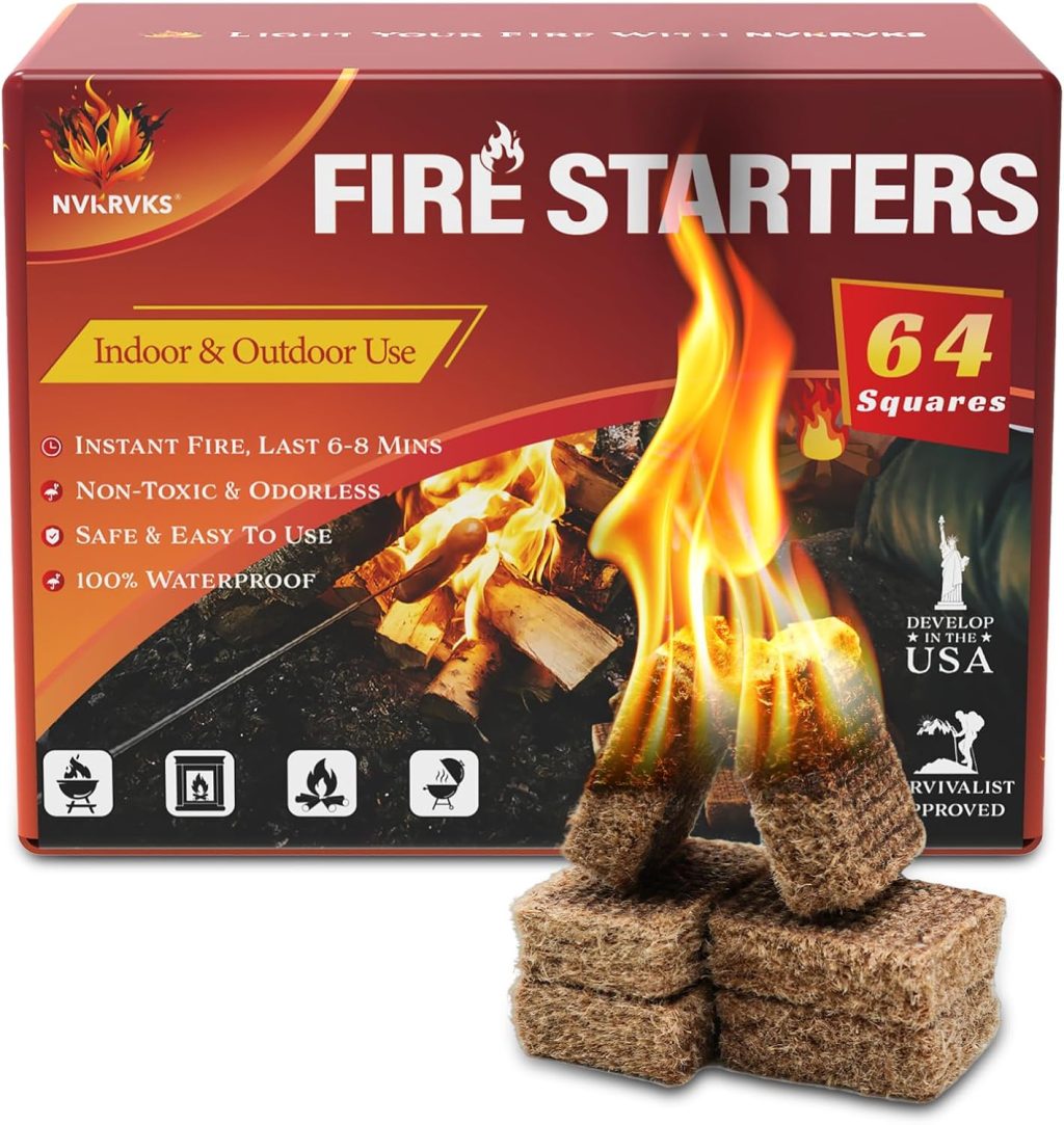 Fire Starter, Easy-Burning Fire Starter Squares for Wood Stoves, Campfires, Grill Pit and Fireplace, Natural & Waterproof BBQ Fire Starters, 64 Mini Square Fire Starter, Easy-Burning Fire Starter Squares for Wood Stoves, Campfires, Grill Pit and Fireplace, Natural & Waterproof BBQ Fire Starters, 64 Mini Square