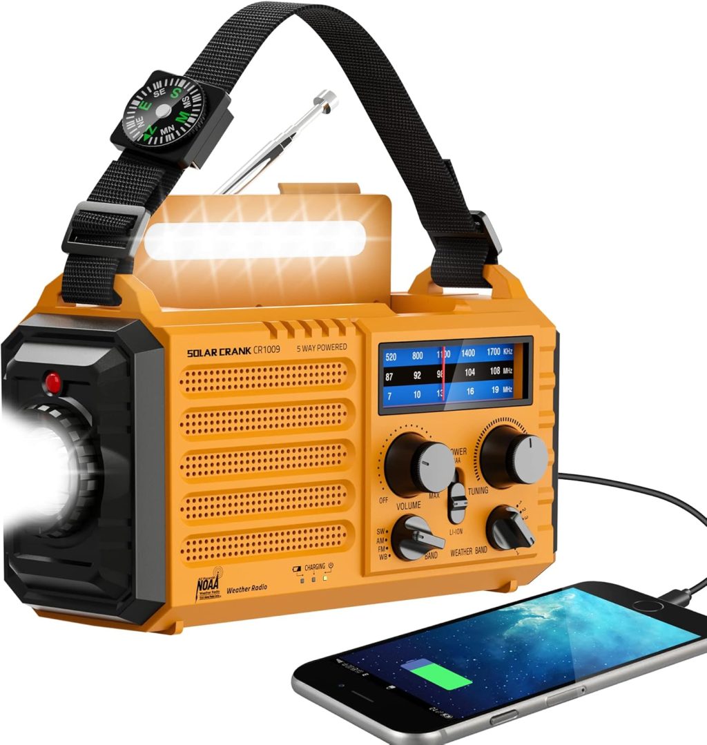 Emergency Radio with NOAA Weather Alert, Portable Solar Hand Crank AM/FM Radio for Survival,Rechargeable Battery Powered Radio,USB Charger,Flashlight,Reading Lamp,for Home Outdoor Emergency Radio with NOAA Weather Alert, Portable Solar Hand Crank AM/FM Radio for Survival,Rechargeable Battery Powered Radio,USB Charger,Flashlight,Reading Lamp,for Home Outdoor
