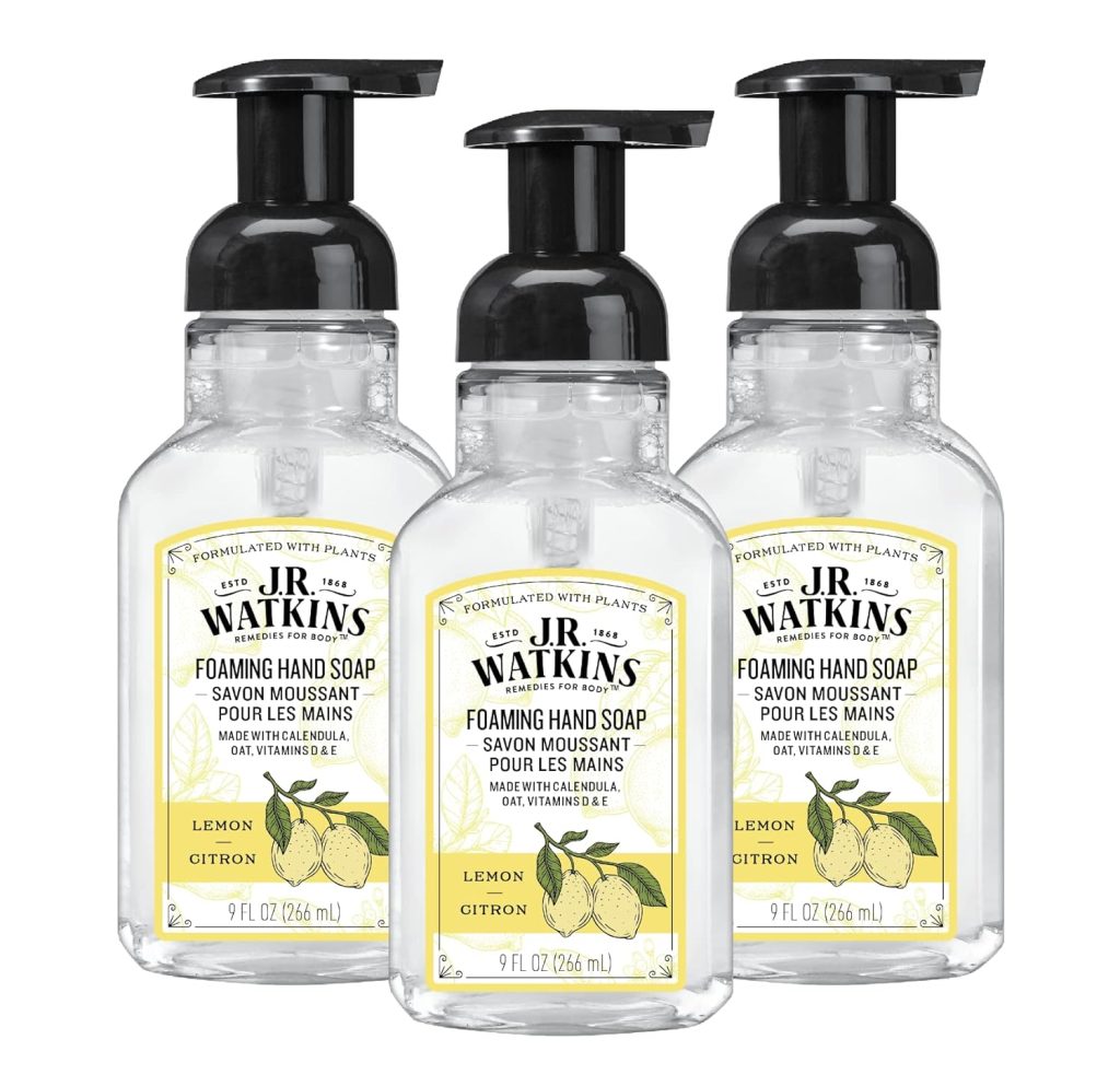 J.R. Watkins Foaming Hand Soap with Pump Dispenser, Moisturizing Foam Hand Wash, All Natural, Alcohol-Free, Cruelty-Free, USA Made, Lemon, 9 fl oz, 3 Pack J.R. Watkins Foaming Hand Soap with Pump Dispenser, Moisturizing Foam Hand Wash, All Natural, Alcohol-Free, Cruelty-Free, USA Made, Lemon, 9 fl oz, 3 Pack