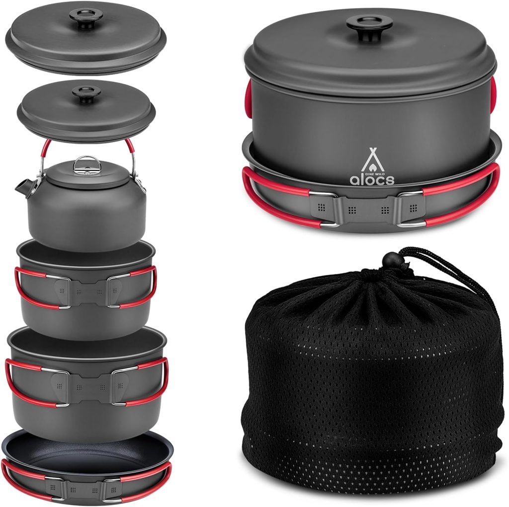 Alocs Camping Cookware Set Camping Gear, Compact Camping Pots and Pans Set, Durable Hard Alumina Camping Cooking Set for Outdoor Backpacking Camping Hiking Picnic, Included Mesh Carry Bag. Alocs Camping Cookware Set Camping Gear, Compact Camping Pots and Pans Set, Durable Hard Alumina Camping Cooking Set for Outdoor Backpacking Camping Hiking Picnic, Included Mesh Carry Bag.