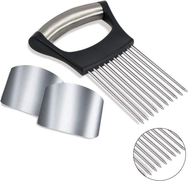 1PCS Onion Holder Slicer, 2PCS Finger Guard, Holder Slicer Vegetable For Onion, Tomato, Lemon, Meat, Onion Cutting Tool Stainless Steel Cutting Kitchen Gadgets