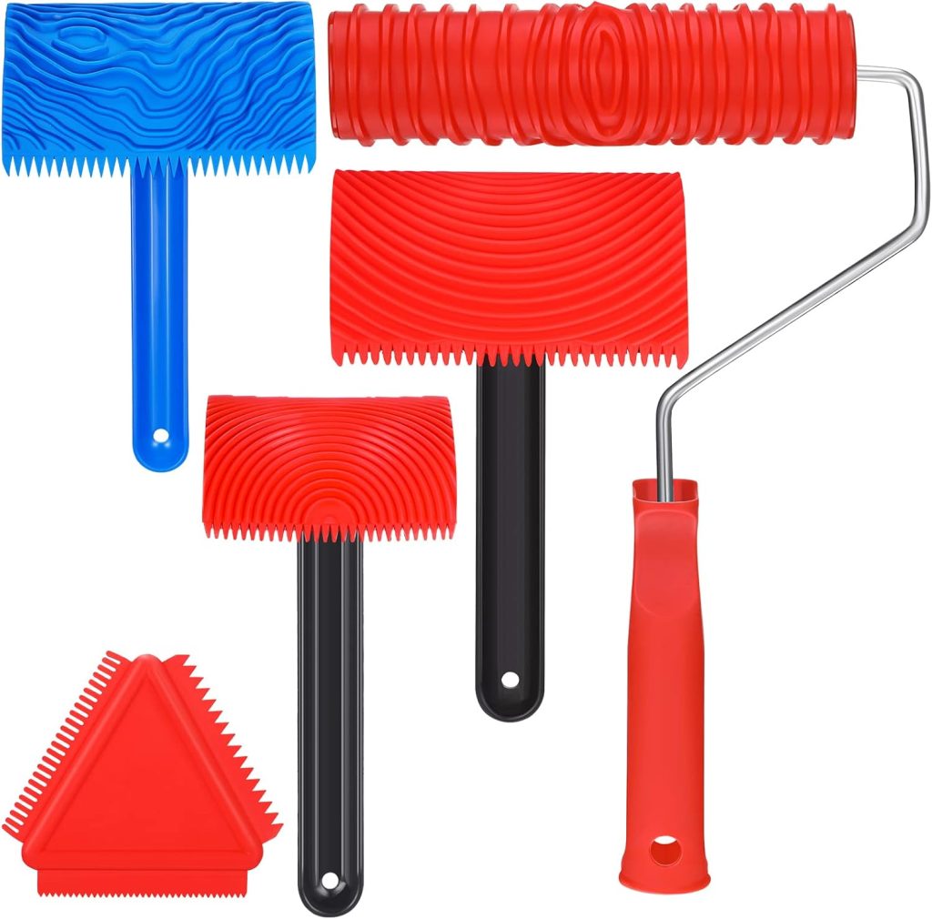 Set of 5 Wood Graining Painting Tool Rubber Empaistic Wood Texture Pattern Roller with Handle DIY Wood Grain Painting Tool Wall Texture Art Painting Tool Set for DIY Wall Room Art Paint Decoration Set of 5 Wood Graining Painting Tool Rubber Empaistic Wood Texture Pattern Roller with Handle DIY Wood Grain Painting Tool Wall Texture Art Painting Tool Set for DIY Wall Room Art Paint Decoration