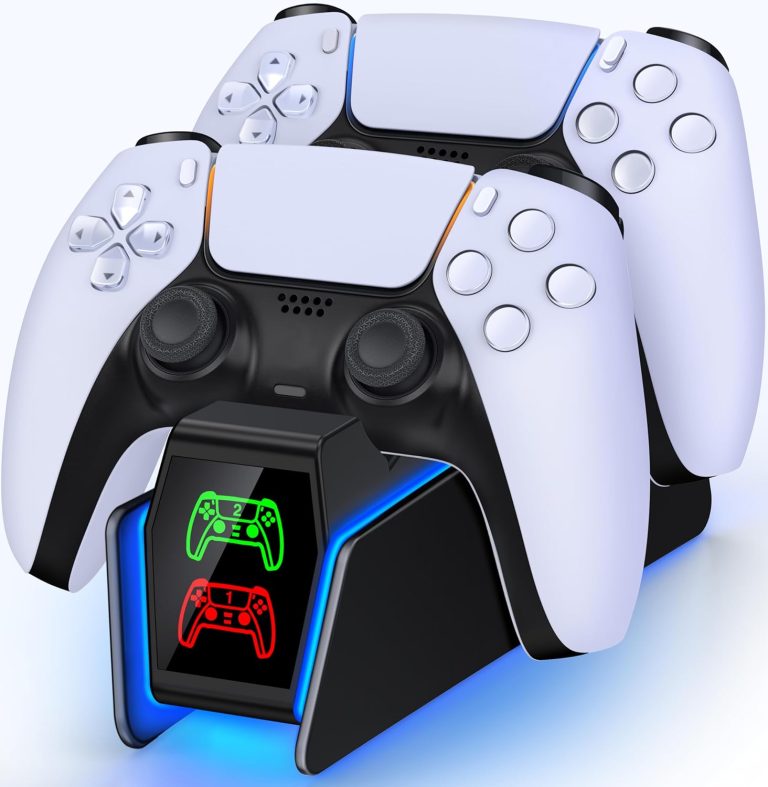 PS5 Controller Charger Station for PlayStation 5 Dualsense with LED Light Dual Stand Charger Dock, PS5 Controller Charging Station Accessories for PlayStation 5 Faceplates DualSense Edge-Black