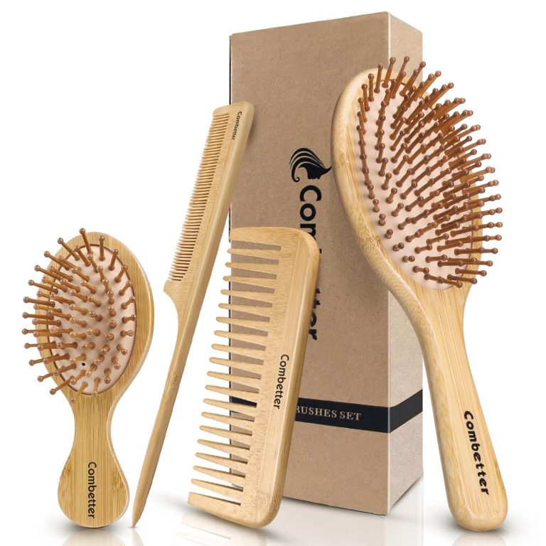 Bamboo Hairbrush and Comb Set Combetter, Eco-Friendly Natural Paddle Detangler Brush with Scalp Massage, Reducing Frizz&Promoting Healthy Hair Growth