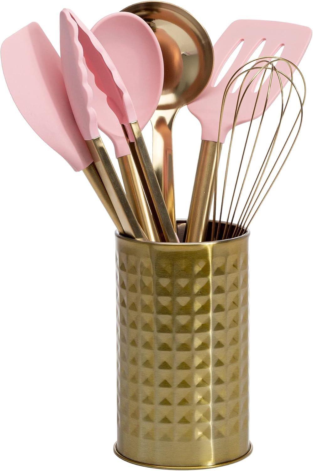 Paris Hilton Kitchen Set Tool Crock with Silicone Cooking Utensils, Stainless Steel Whisk and Ladle, 7-Piece, Pink and Gold Paris Hilton Kitchen Set Tool Crock with Silicone Cooking Utensils, Stainless Steel Whisk and Ladle, 7-Piece, Pink and Gold
