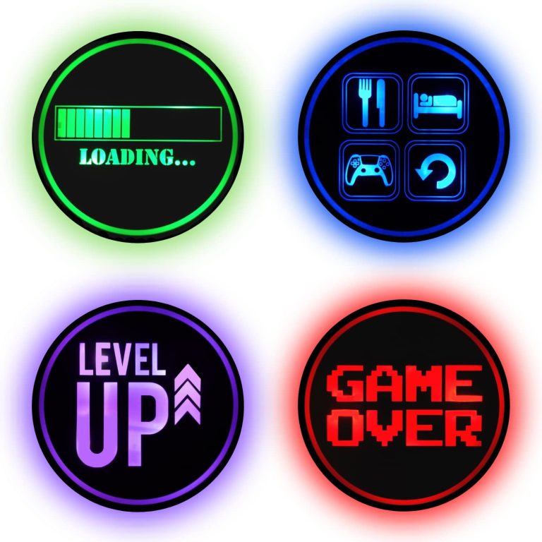 Gaming Coasters by Dreamcontroller USB Rechargeable LED Coaster for Gamer Room Decor. Light up Coasters for Gaming Desk Decor, Nerd Decorations, Nerdy Man Cave Decor 3.7″ Anime Coasters for Gamer Gift
