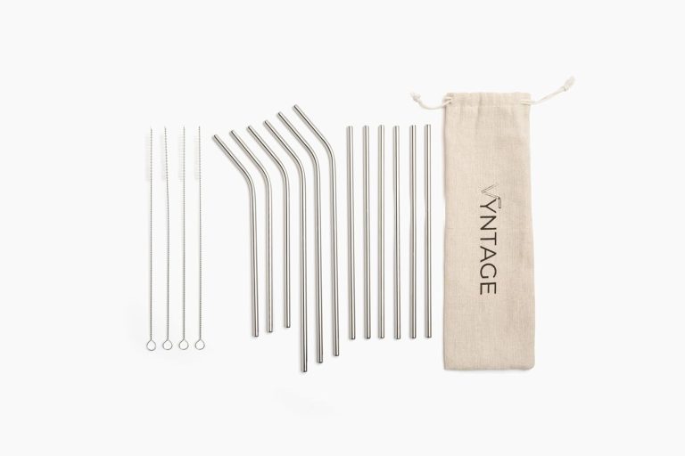 12-Pack Stainless Steel Reusable Metal Straws and Cleaning Set – 6 Bent + 6 Straight + 4 Cleaning Brushes – Perfect for Cold and Hot Drinks and 20oz + 30oz Tumblers – Includes Carry Pouch