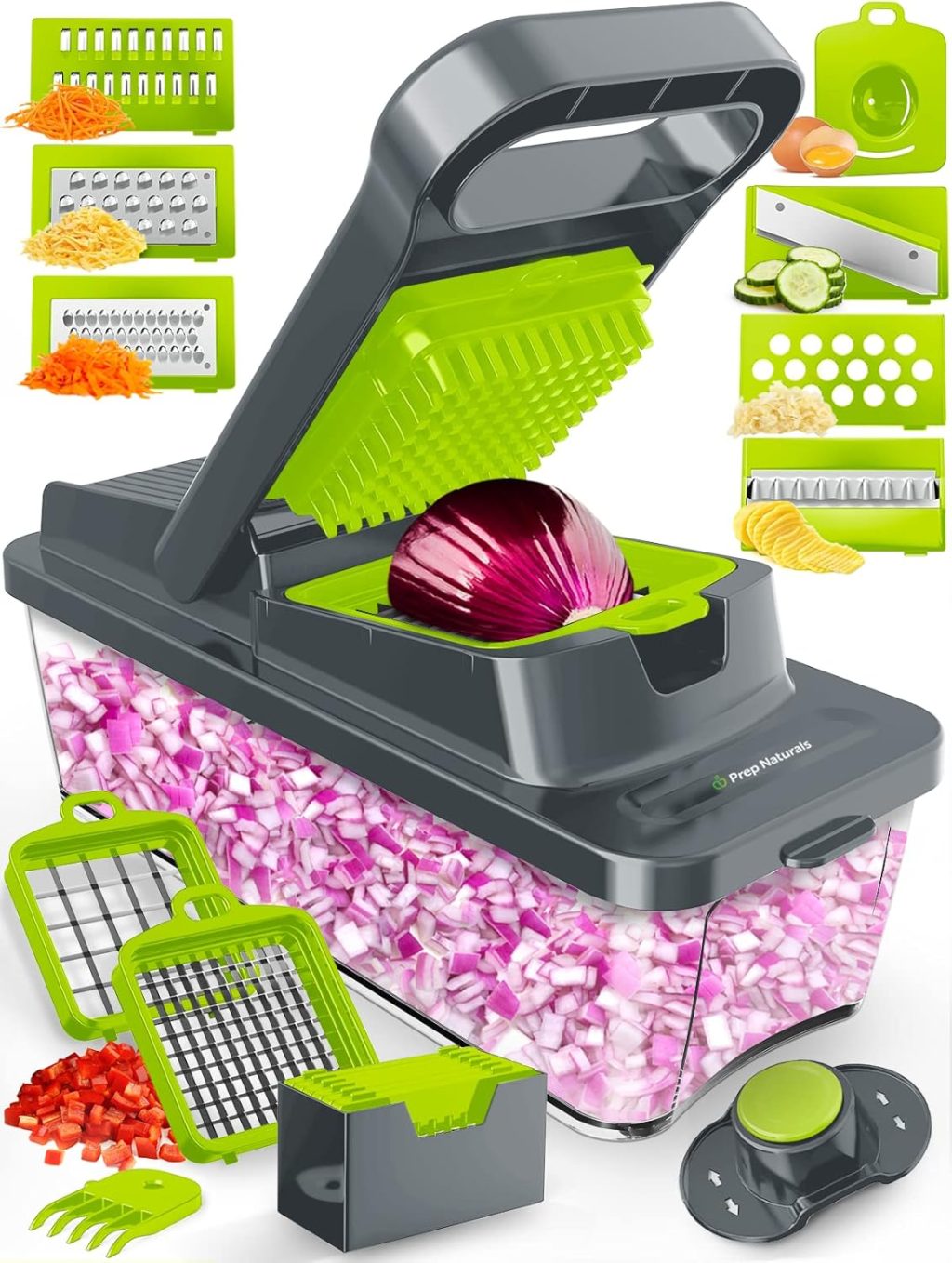PrepNaturals Vegetable Chopper with Container, Veggie Chopper, Food Chopper & Onion Chopper – Mandoline Slicer for Kitchen (12 in 1, Green) PrepNaturals Vegetable Chopper with Container, Veggie Chopper, Food Chopper & Onion Chopper – Mandoline Slicer for Kitchen (12 in 1, Green)