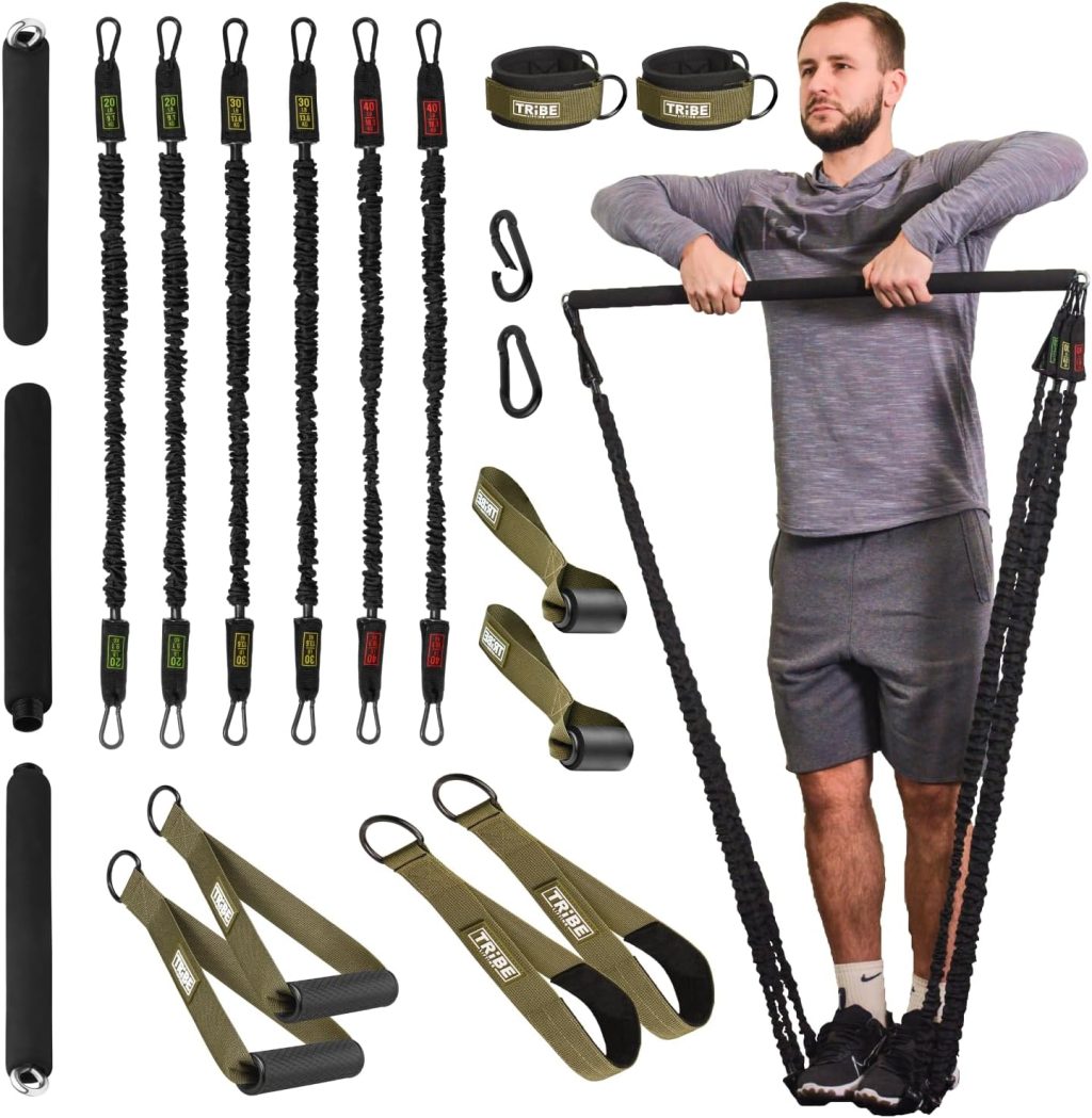 Tube Resistance Bands for Working Out Men and Women – Exercise Bands Resistance Bands Set, Resistance Band Bar, Handles, Ankle Straps, Foot Straps and Door Anchor Tube Resistance Bands for Working Out Men and Women – Exercise Bands Resistance Bands Set, Resistance Band Bar, Handles, Ankle Straps, Foot Straps and Door Anchor