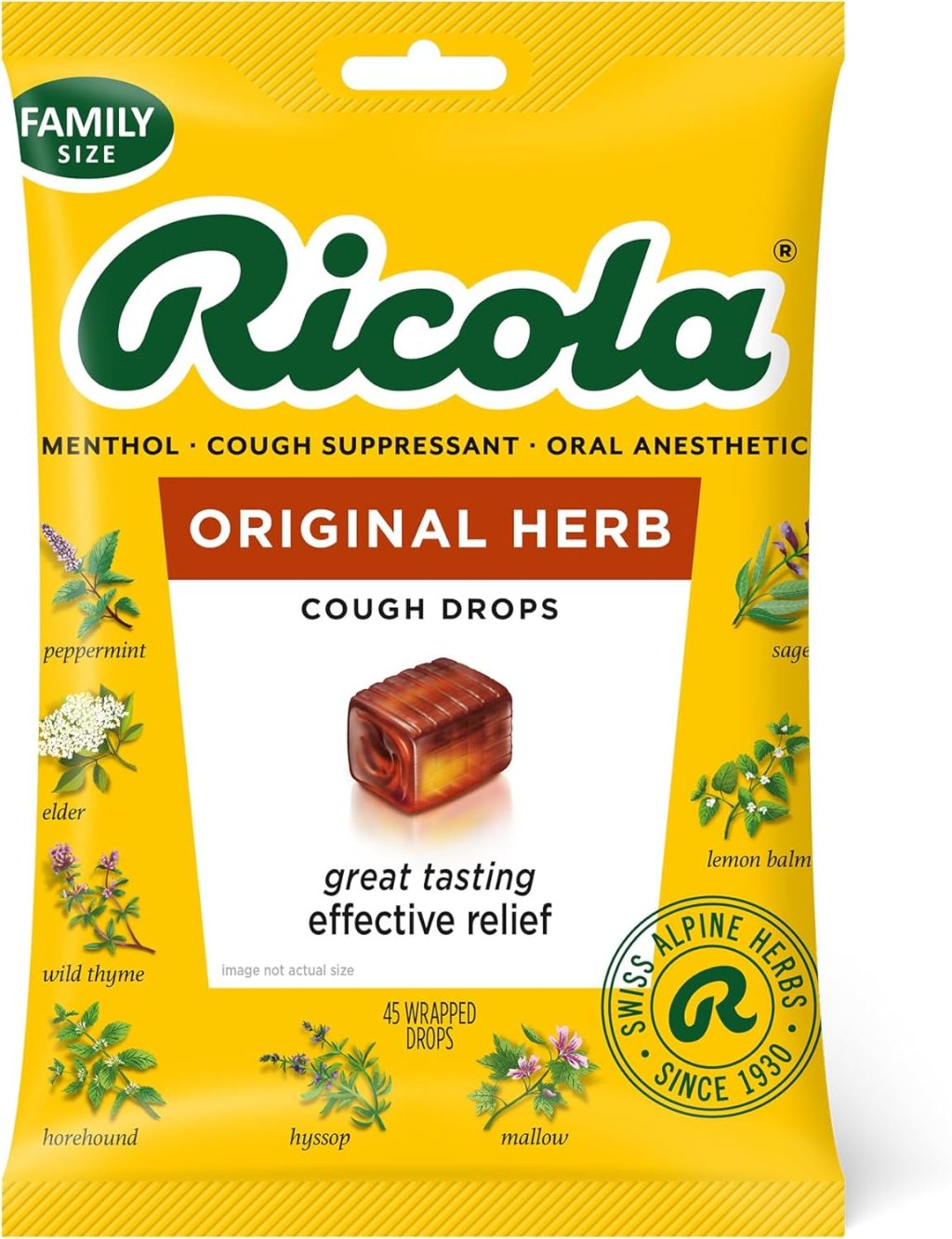 Ricola Original Herb Cough Drops, 45 Count, Cough Suppressant & Throat Relieving Drops with Naturally Sourced Menthol, Pleasing Herbal Taste for Coughs & Throat Irritation Symptom Relief Ricola Original Herb Cough Drops, 45 Count, Cough Suppressant & Throat Relieving Drops with Naturally Sourced Menthol, Pleasing Herbal Taste for Coughs & Throat Irritation Symptom Relief