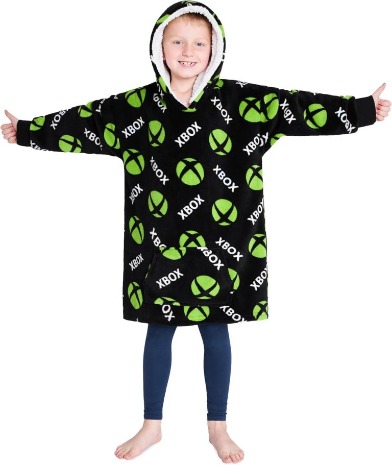 Xbox Fleece Blanket Hoodie for Boys and Teenagers – One Size Cosy Kids Oversized Hoodie Blanket – Gamer Gifts for Boys