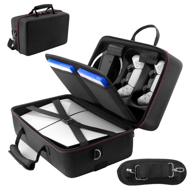 Carrying Case Compatible with PS5 SLIM 2023, Hard Shell Travel Case Protective Bag for Play Station 5 Slim Disc and Digital Edition Console, Controllers, Vertical Base, Disc and Cable Accessories
