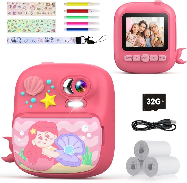 Kids Camera Instant Print, Camera for Kids with Printing Photo Paper, Toys for Girls Aged 3-13, Toddler Digital Camera for 4 5 6 7 8 9 10 11 12 Years Old – Pink
