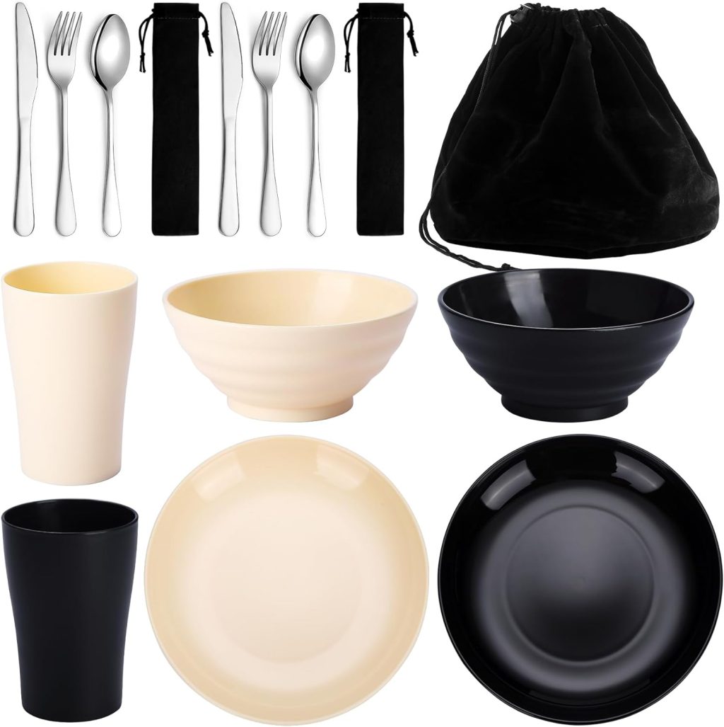 Kyraton Camping Utensils, Camping Mess Kit for Travel, Camping, Picnic, Outdoor, Camping Gear Include Knife, Spoon, Fork Silverware Set, Cup, Bowl, Plate, Camping Essentials for 2 Kyraton Camping Utensils, Camping Mess Kit for Travel, Camping, Picnic, Outdoor, Camping Gear Include Knife, Spoon, Fork Silverware Set, Cup, Bowl, Plate, Camping Essentials for 2