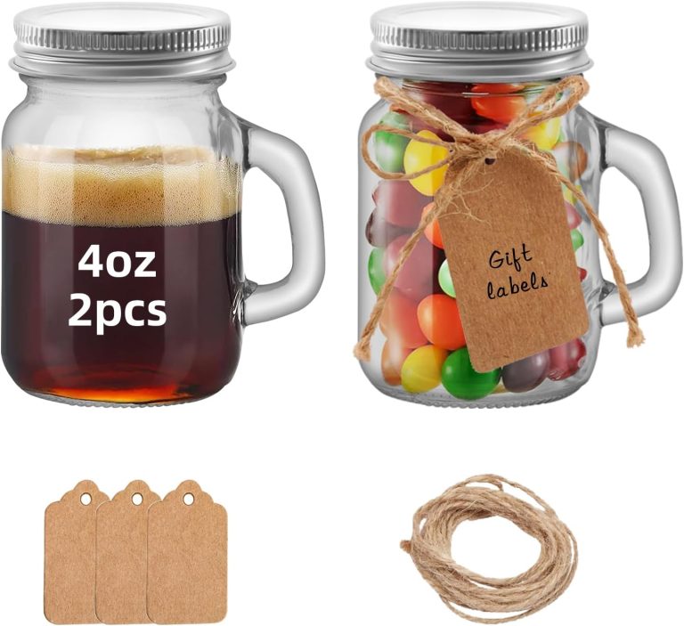 4 OZ Mini Mason Jar Mugs Mason Jar Mugs with Handles and Lids Small Drinking Glass and DIY Favor Wedding Bridal Shower Party Supplies for Drinks, Gifts, Candles and Crafts 120ML (12)