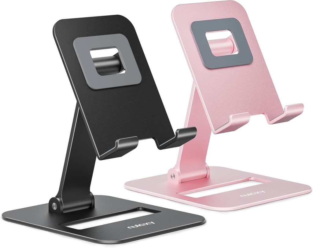 Nulaxy 2 Pack Dual Folding Cell Phone Stand, Fully Adjustable Phone Holder for Desk, Compatible with iPhone 16 15 14 13 12 11, Nintendo Switch, All Phones, Black & Rose Gold Nulaxy 2 Pack Dual Folding Cell Phone Stand, Fully Adjustable Phone Holder for Desk, Compatible with iPhone 16 15 14 13 12 11, Nintendo Switch, All Phones, Black & Rose Gold