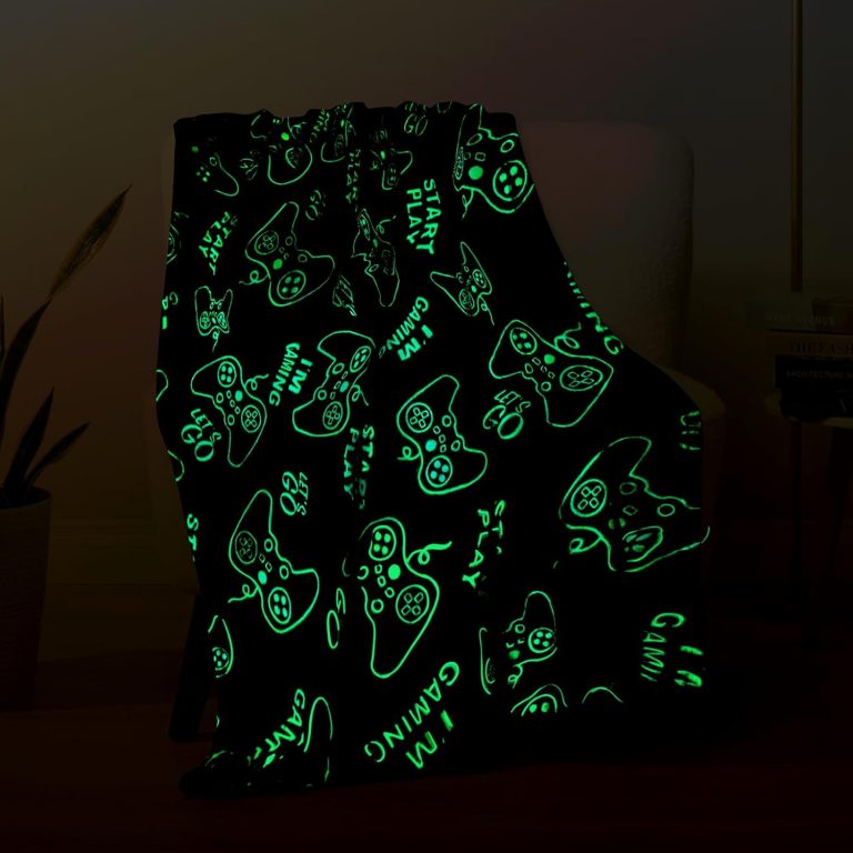 Gaming Gamer Glow in The Dark Blanket Boys Kids Teens Gifts for Birthday Christmas Valentine’s Easter Age 1 2 3 4 5 6 7 8 9 10 11 12 13 Toddlers Video Game Gift Toys Fun Fluffy Plush Throw 50″x60″