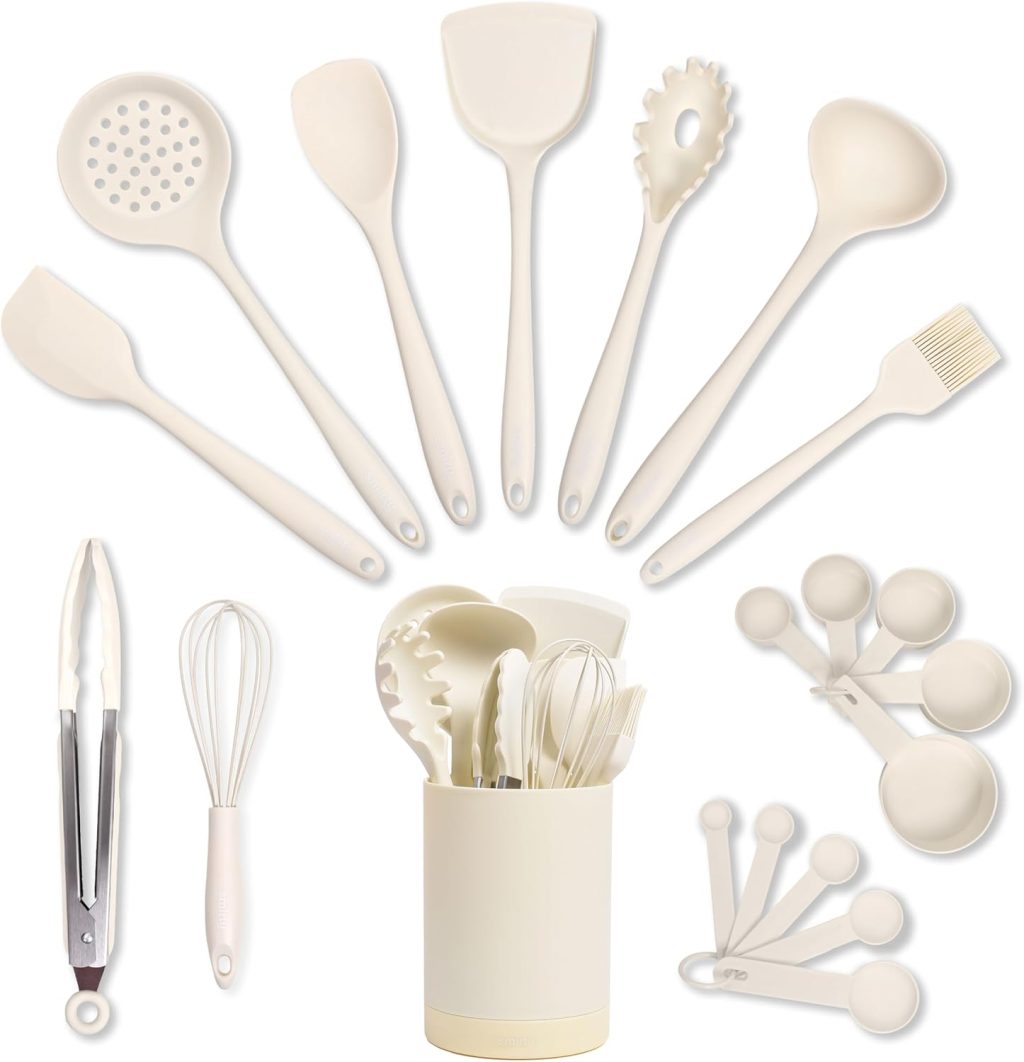 Silicone Kitchen Utensils Set & Holder: Cooking Utensils Set – Kitchen Essentials for New Home & 1st Apartment- Silicone Spatula Set, Cooking Spoons for Nonstick Cookware (Silicone, Cream White) Silicone Kitchen Utensils Set & Holder: Cooking Utensils Set – Kitchen Essentials for New Home & 1st Apartment- Silicone Spatula Set, Cooking Spoons for Nonstick Cookware (Silicone, Cream White)