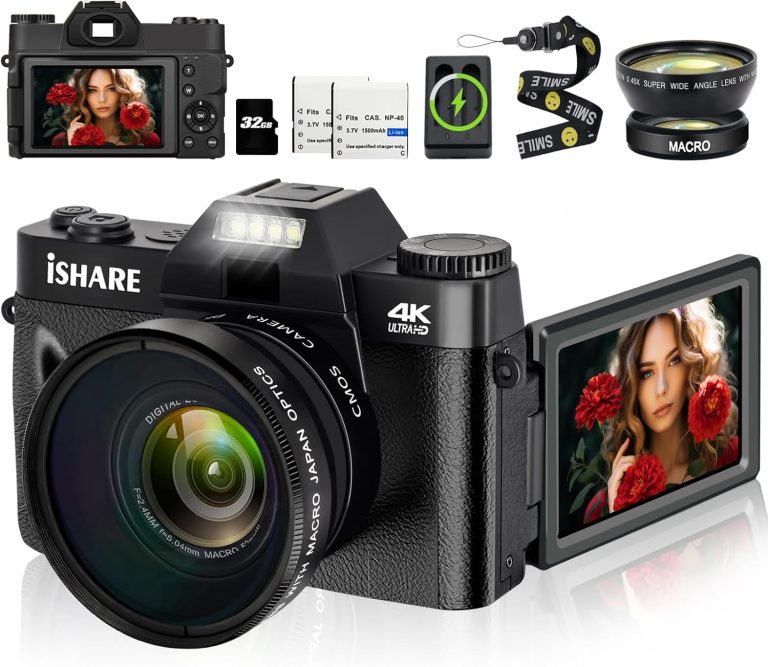 4K Digital Camera for Photography 48MP 18X Digital Zoom Auto Focus Macro Lens,Vlogging Camera with WiFi 2 Batteries 32G TF Card Portable Charger,Cameras Built in Microphone