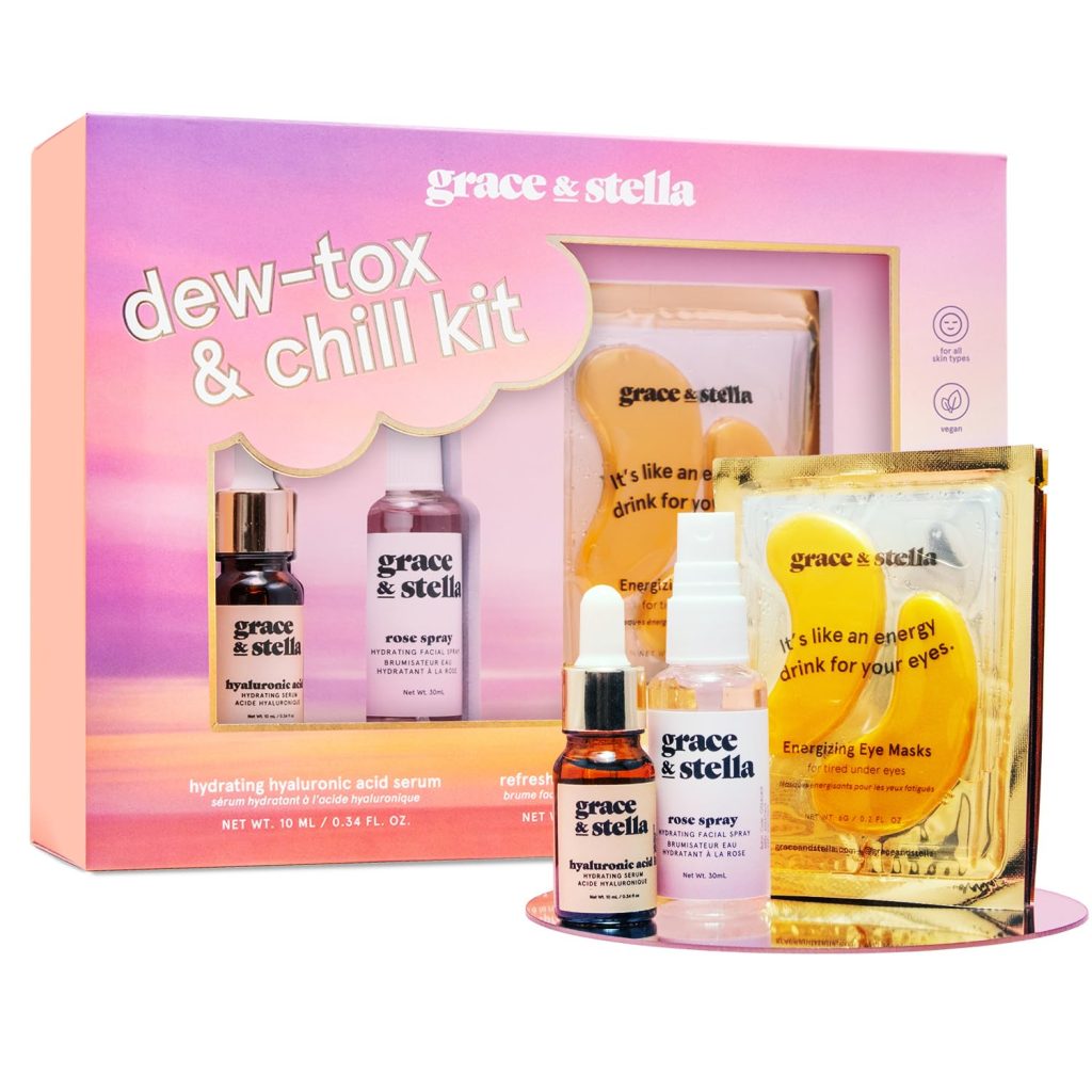grace & stella Award Winning Dew-Tox & Chill Skincare Gift Set – Christmas Stocking Stuffer with Gold Eye Masks, Hyaluronic Acid Serum & Rose Spray – Birthday Gifts for Women, Teens, Mom, Brides grace & stella Award Winning Dew-Tox & Chill Skincare Gift Set – Christmas Stocking Stuffer with Gold Eye Masks, Hyaluronic Acid Serum & Rose Spray – Birthday Gifts for Women, Teens, Mom, Brides