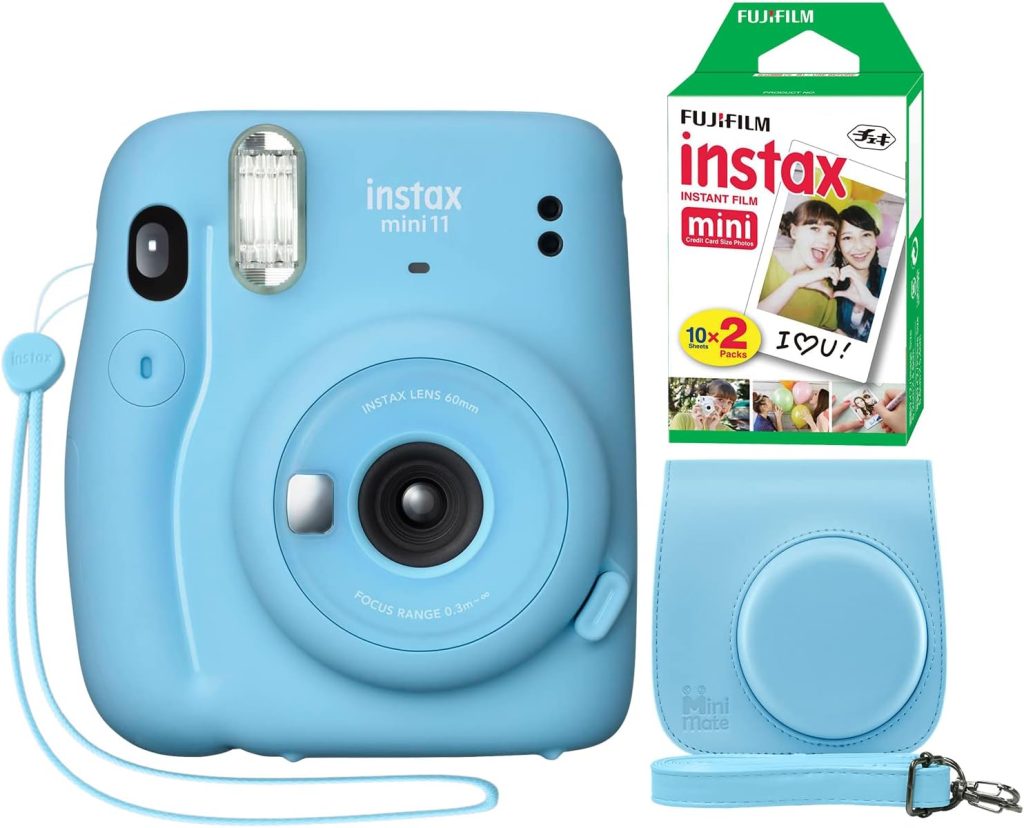 Fujifilm Instax Mini 11 Instant Camera Sky Blue + Minimate Custom Case + Fuji Instax Film 20 Sheets Twin Pack Fujifilm Instax Mini 11 Instant Camera Sky Blue + Minimate Custom Case + Fuji Instax Film 20 Sheets Twin Pack