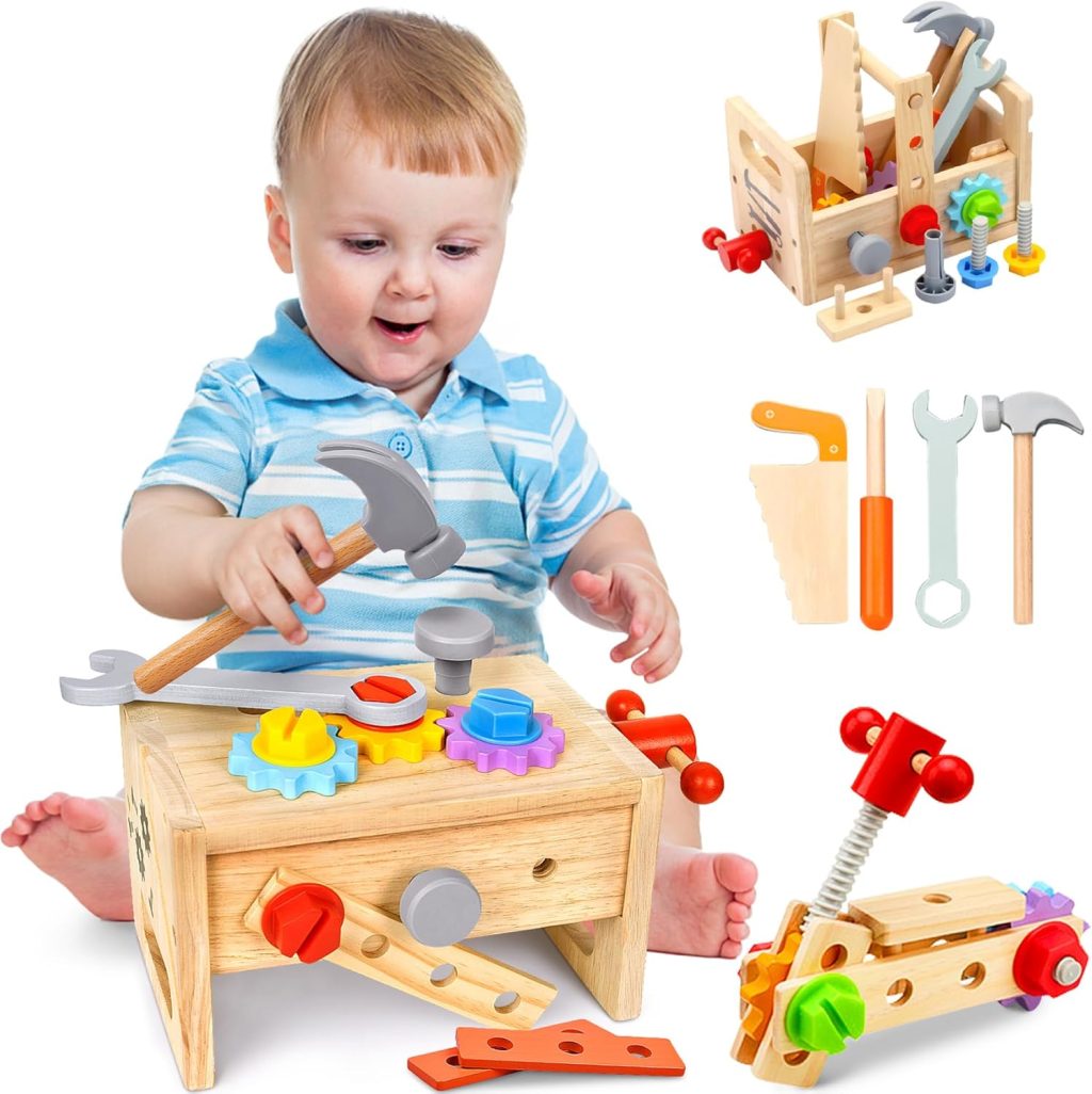 Wooden Tool Set Montessori Toys for 2 3 4 5 Year Old Boy, 29Pcs Stem Toys Toddler Educational Toys Age 2-3, Tool Bench Pretend Play Construction Learning Toys for Toddler Birthday Gifts Wooden Tool Set Montessori Toys for 2 3 4 5 Year Old Boy, 29Pcs Stem Toys Toddler Educational Toys Age 2-3, Tool Bench Pretend Play Construction Learning Toys for Toddler Birthday Gifts