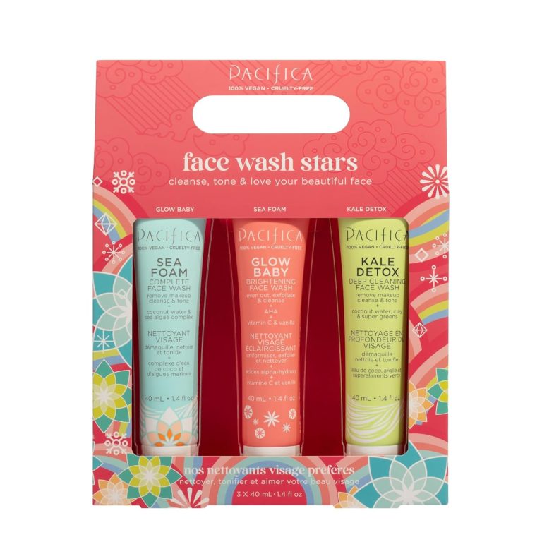 Pacifica Face Wash Set – Preppy Skincare Gift Set Value Kit for Holidays | Brightens, Tones and Deep Cleans |Glow Baby, Kale Detox and Sea Foam | 3 Pack