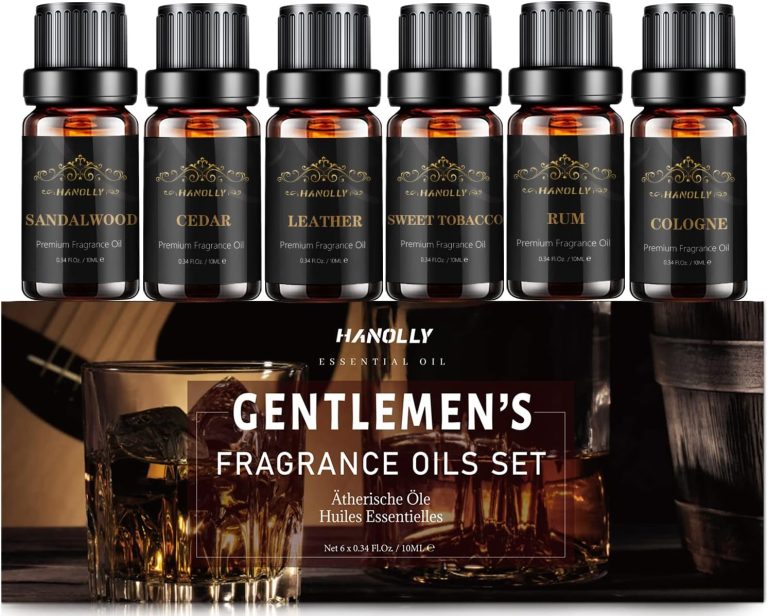 Essential Oils Set, Men Scents Fragrance Oil Aromatherapy Essential Oils Kit for Diffuser (6x10ML) – Sandalwood, Cedar, Leather, Sweet Tobacco, Rum, Cologne Aromatherapy Oils for Men