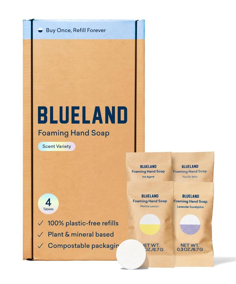 BLUELAND Foaming Hand Soap Tablet Refills – 4 Pack | Eco Friendly Products & Cleaning Supplies | Variety Pack Scents | Makes 4 x 9 Fl oz bottles (36 Fl oz total)