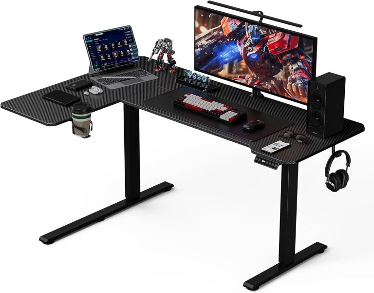 59″ Reversiable L-Shaped Electric Standing Desk Adjustable Height Gaming Stand Up Corner Desk Sit Stand Home Office Computer Desk with Splice Board Black Carbon