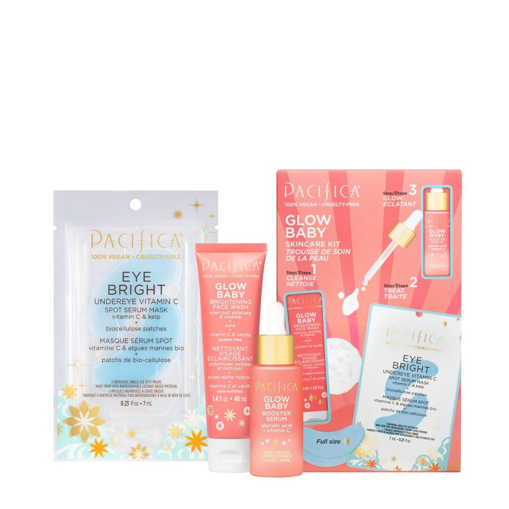 Pacifica Beauty | Glow Baby Vitamin C Trial + Value Kit | 3-Piece Skin Care Gift Set | Travel Friendly | Brightening Face Serum, Face Wash/Cleanser, Under Eye Patches | Glycolic Acid, AHA | Vegan Pacifica Beauty | Glow Baby Vitamin C Trial + Value Kit | 3-Piece Skin Care Gift Set | Travel Friendly | Brightening Face Serum, Face Wash/Cleanser, Under Eye Patches | Glycolic Acid, AHA | Vegan