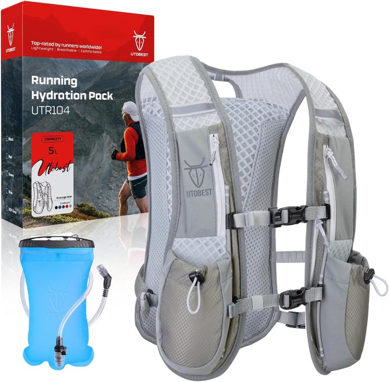 UTOBEST Running Vest, 5L Hydration Vest Lightweight, Breathable and Sweatproof Running Backpack, Adjustable Running Hydration Vest for Trail Running Marathon Race Jogging Cycling