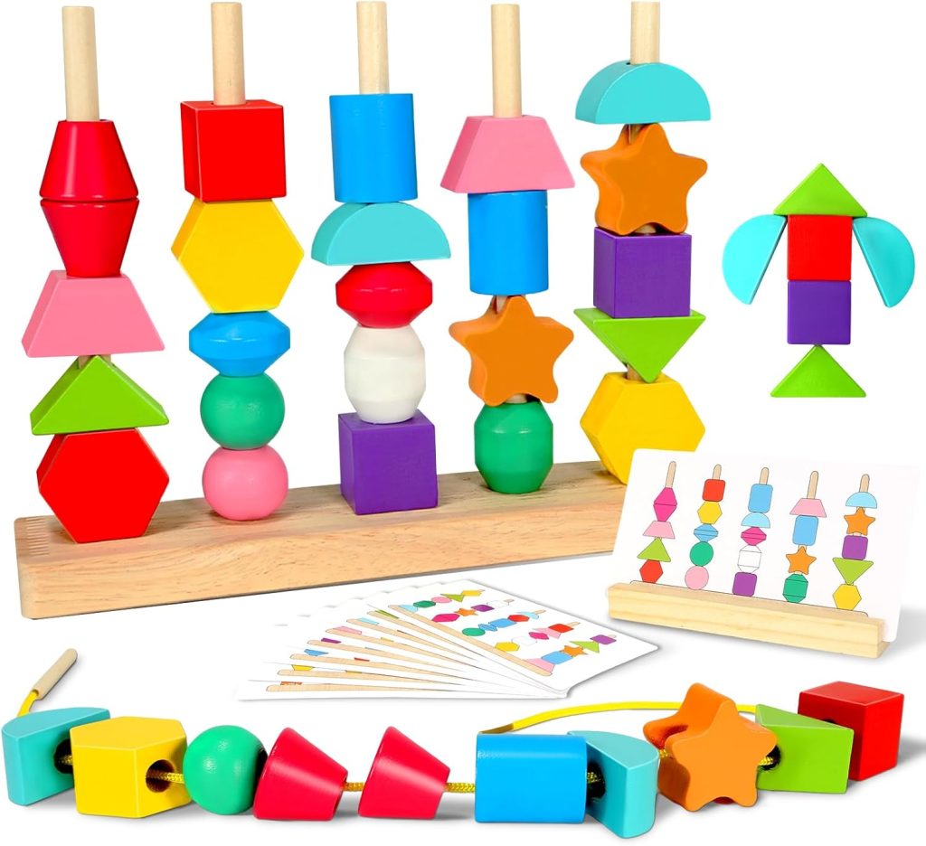 Montessori Toys for 2 3 4 Year Old Wooden Shape Matching Game & Lacing Beads Preschool Learning Activities Fine Motor Skills Toys Sorting Stacking Toddler Toys Age 2-4 Boys Girls Montessori Toys for 2 3 4 Year Old Wooden Shape Matching Game & Lacing Beads Preschool Learning Activities Fine Motor Skills Toys Sorting Stacking Toddler Toys Age 2-4 Boys Girls