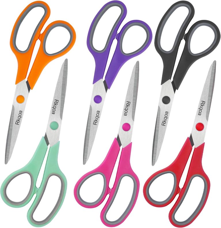Scissors, Rkqoa 8″ Scissors All Purpose 6 Pack – Comfort-Grip Sharp Scissors for Office School Sewing Fabric Craft Desk Supplies, Classroom Must have, Teacher/Class Scissors, Right/Left Handles
