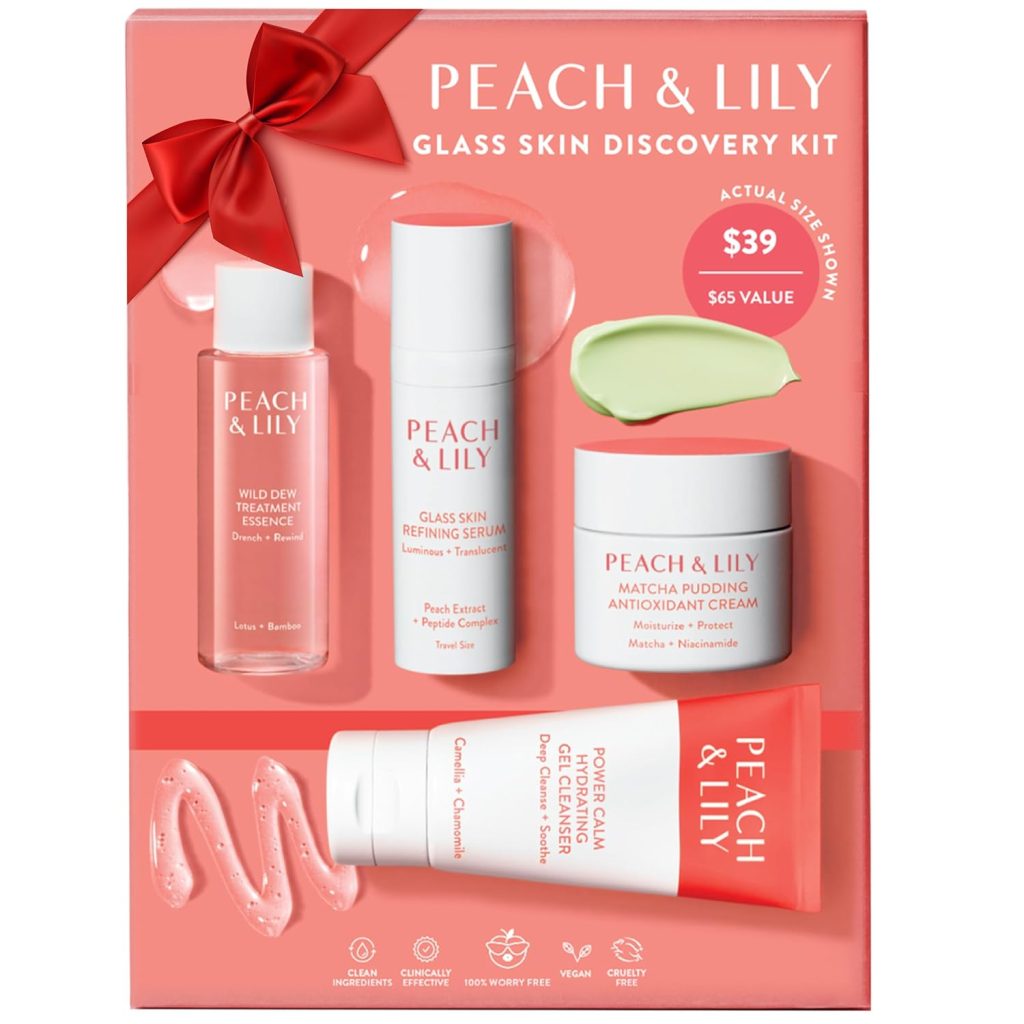 Peach & Lily – Glass Skin Discovery Kit (4 Products) – Cleanser, Essence, Serum, & Cream – Facial Skincare Set – Acne Routine – Trial & Travel Size – Vegan, Gluten Free, & Cruelty Free – Korean Beauty Peach & Lily – Glass Skin Discovery Kit (4 Products) – Cleanser, Essence, Serum, & Cream – Facial Skincare Set – Acne Routine – Trial & Travel Size – Vegan, Gluten Free, & Cruelty Free – Korean Beauty