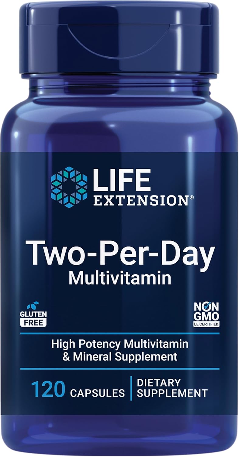 Life Extension Two-Per-Day Multivitamin, Vitamins B, C, D, zinc, Packed with Over 25 Vitamins, Minerals & extracts, Two-Month Supply, Non-GMO, Gluten-Free, 120 Capsules Life Extension Two-Per-Day Multivitamin, Vitamins B, C, D, zinc, Packed with Over 25 Vitamins, Minerals & extracts, Two-Month Supply, Non-GMO, Gluten-Free, 120 Capsules