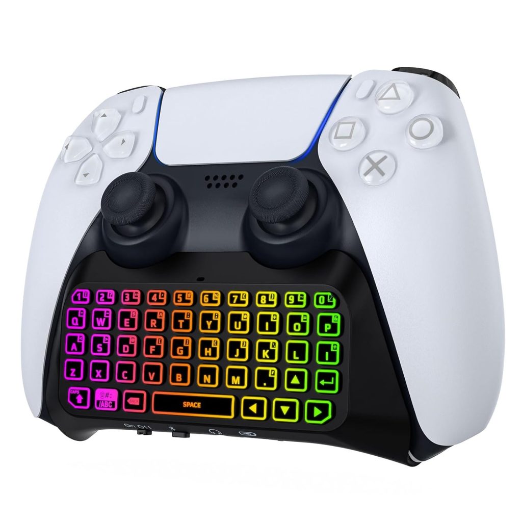 MoKo RGB Backlight Keyboard for PS5 Controller, Bluetooth Wireless Mini Gamepad Chatpad for Playstation 5 with Upgraded Built-in Speaker & 3.5mm Audio Jack for PS5 Controller Accessories MoKo RGB Backlight Keyboard for PS5 Controller, Bluetooth Wireless Mini Gamepad Chatpad for Playstation 5 with Upgraded Built-in Speaker & 3.5mm Audio Jack for PS5 Controller Accessories