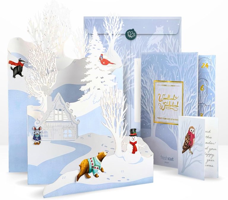 Freshcut Paper 2024 Advent Calendar, Pop Up 3D Greeting Cards, 15″ Woodland Wonderland Holiday Gifts, Christmas Gifts with Blank Note Card & Envelope