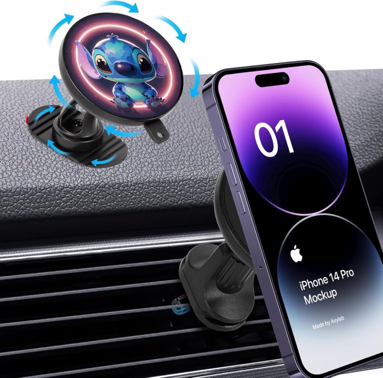 for MagSafe cartoon stitch car holder, 360 ° rotating magnetic car dashboard phone holder, car vent hands-free magnetic phone holder, Mag car accessories for smartphones and electronic devices（ZX01）
