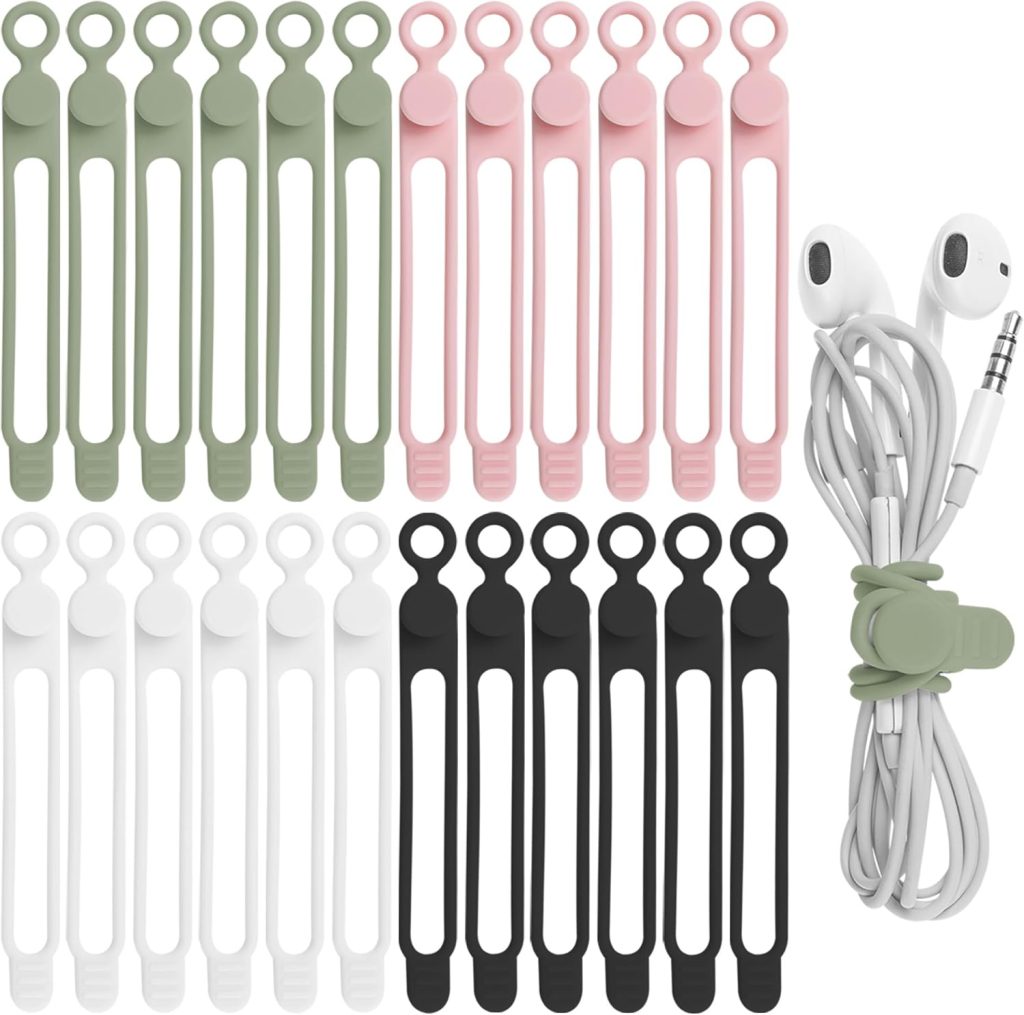 Nearockle 24Pcs Silicone Cable Straps Cord Organizer for Bundling Earphone, Phone Charger, Computer Cords, Reusable Cable Ties Wire Organizer in Home,Office,Kitchen,School (4 Colors) Nearockle 24Pcs Silicone Cable Straps Cord Organizer for Bundling Earphone, Phone Charger, Computer Cords, Reusable Cable Ties Wire Organizer in Home,Office,Kitchen,School (4 Colors)