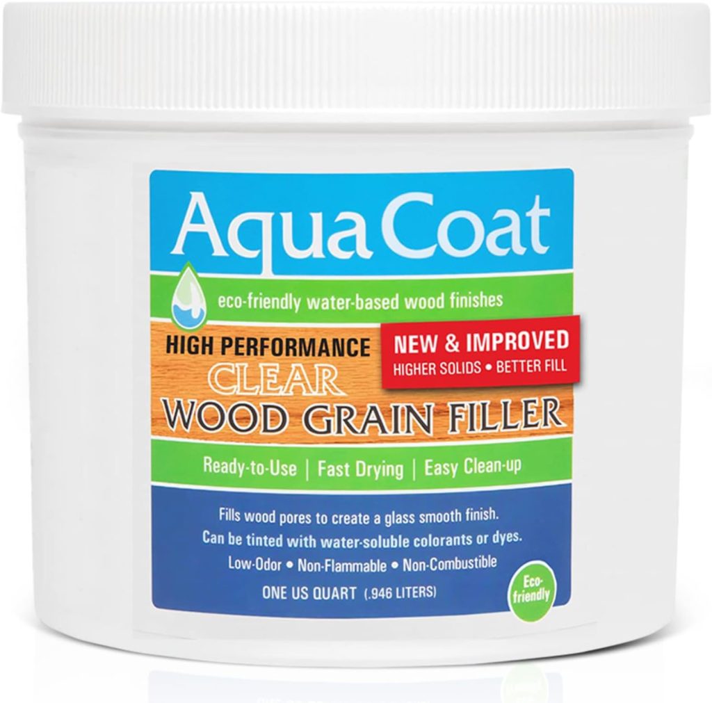 Aqua Coat Water Based High Performance Clear Wood Grain Filler Gel, Great for Home Improvement and DIY Woodworking Professionals, Low Odor, Fast Drying and Stainable, 1 Quart Aqua Coat Water Based High Performance Clear Wood Grain Filler Gel, Great for Home Improvement and DIY Woodworking Professionals, Low Odor, Fast Drying and Stainable, 1 Quart