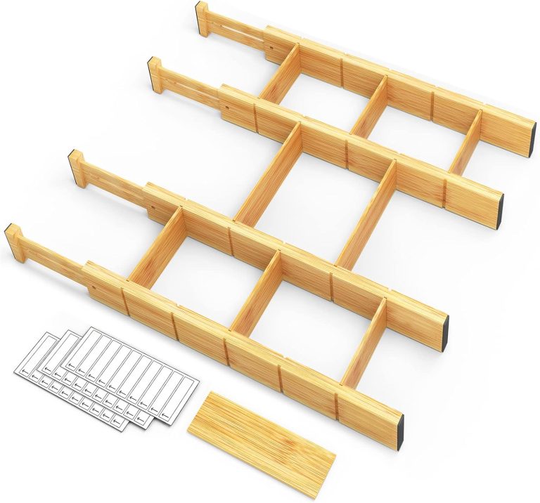 SpaceAid Bamboo Drawer Dividers with Inserts and Labels, Kitchen Adjustable Drawer Organizers, Expandable Organization for Home, Office, Dressers, 4 Dividers with 9 Inserts (17-22 in)