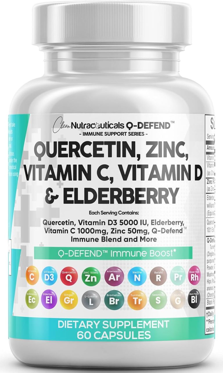 Clean Nutraceuticals Quercetin 1000mg Zinc 50mg Vitamin C 1000mg Vitamin D 5000 IU Bromelain Elderberry – Lung Immune Support Supplement Adults with Artemisinin, Sea Moss, Echinacea, Allergy Relief