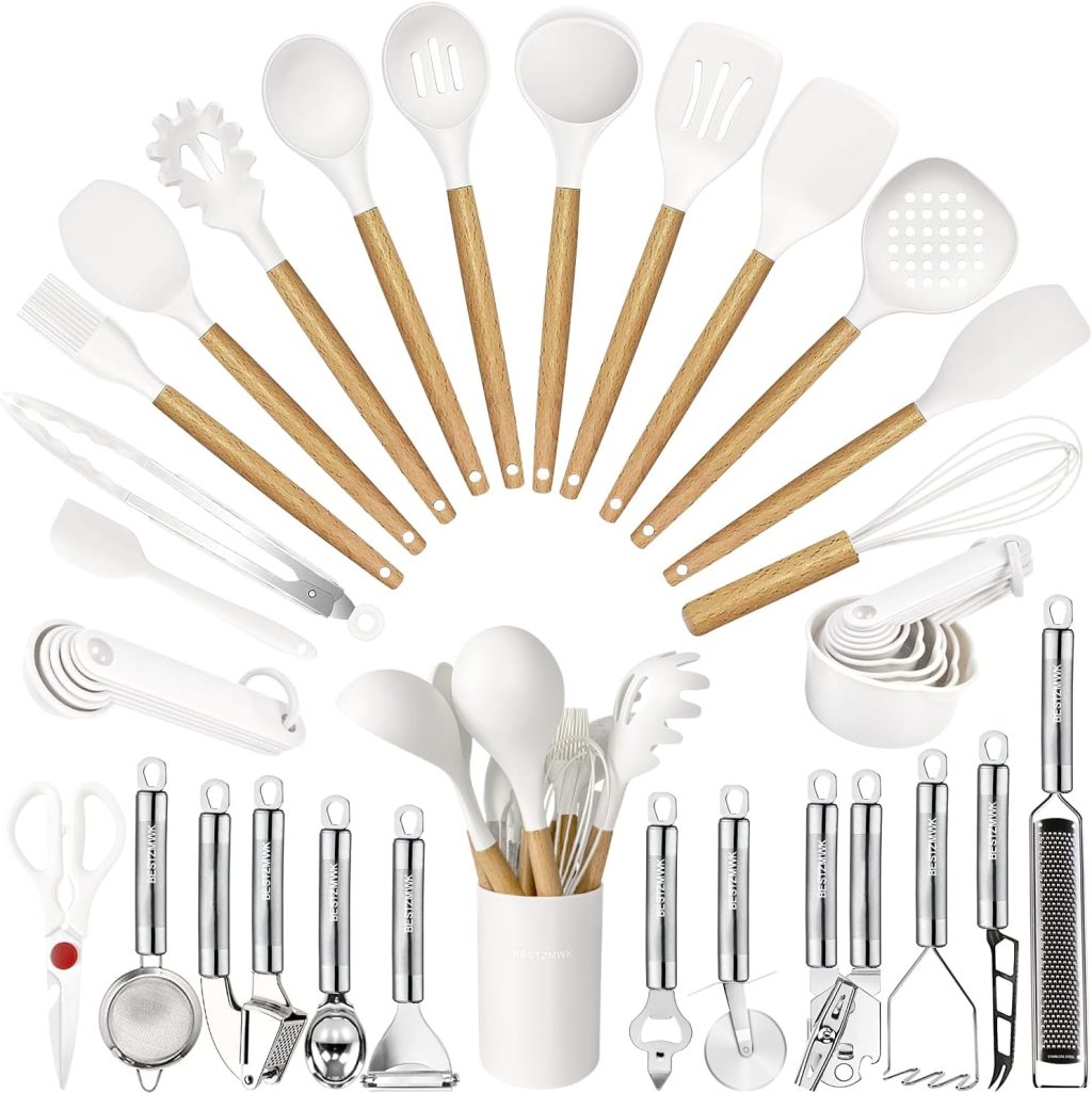 Cooking Utensils Set- 35 PCs Kitchen Utensils with Grater,Tongs, Spoon Spatula &Turner Made of Heat Resistant Food Grade Silicone and Wooden Handles Kitchen Gadgets Tools Set for Cookware Cooking Utensils Set- 35 PCs Kitchen Utensils with Grater,Tongs, Spoon Spatula &Turner Made of Heat Resistant Food Grade Silicone and Wooden Handles Kitchen Gadgets Tools Set for Cookware