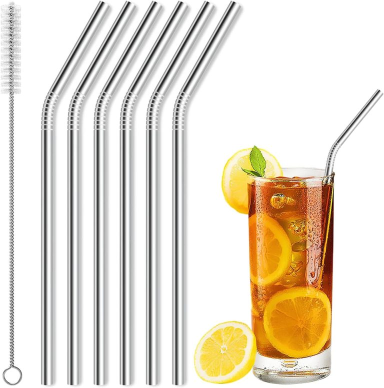 6 Pcs Stainless Steel Straws, Reusable Metal Straws for 30 oz & 20 oz Tumblers Cups Mugs Cold Beverage, Free Cleaning Brush Included